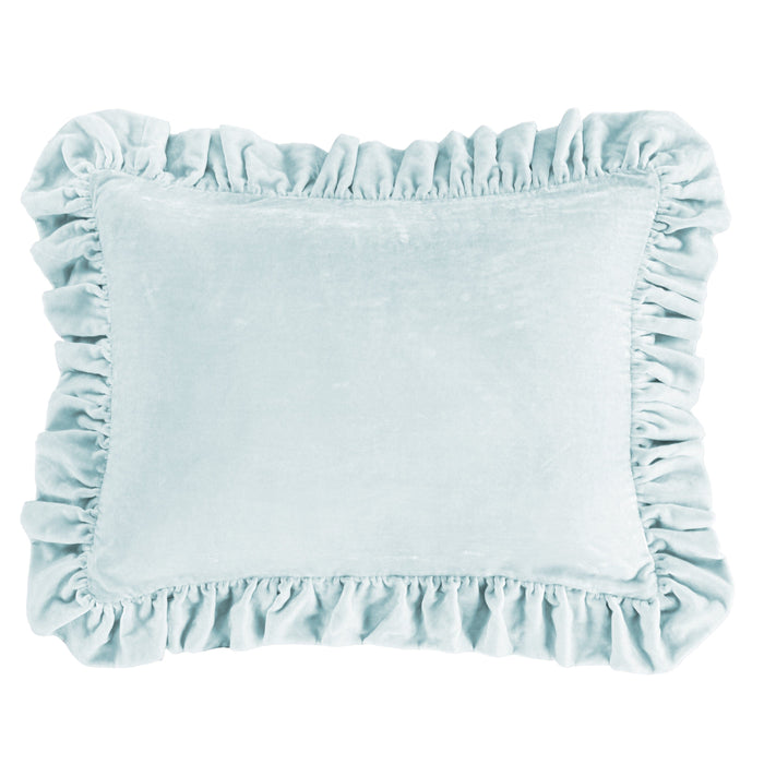 Stella Faux Silk Velvet Ruffled Dutch Euro Pillow Icy Blue Pillow