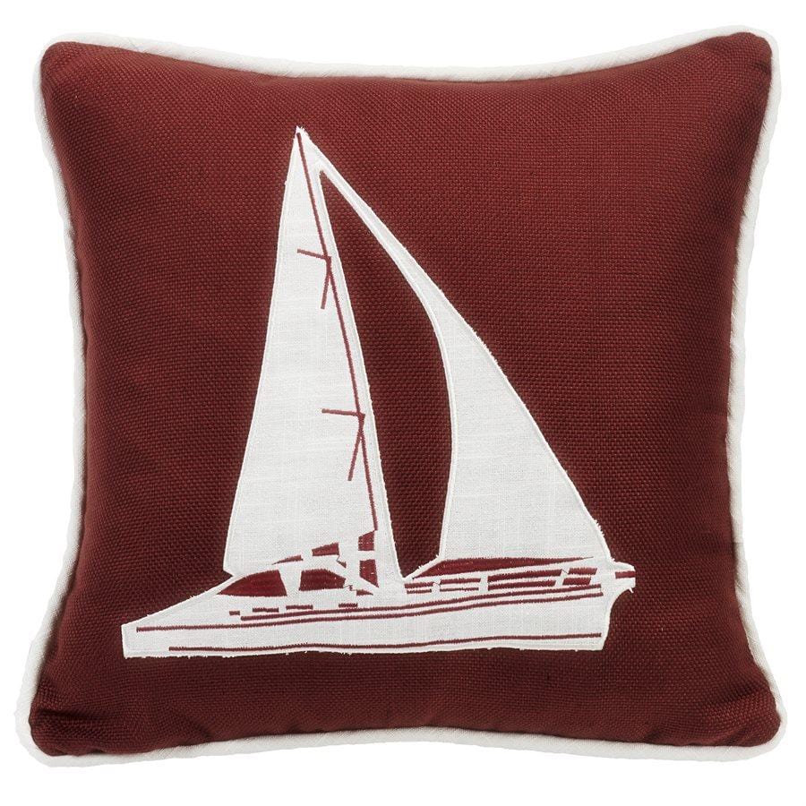Liberty Dark Red Throw Pillow w/ White Linen Sailboat Pillow
