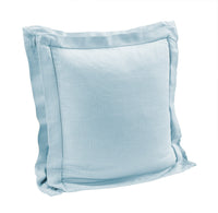 Double Flanged Washed Linen Pillow, 20x20 Light Blue Pillow