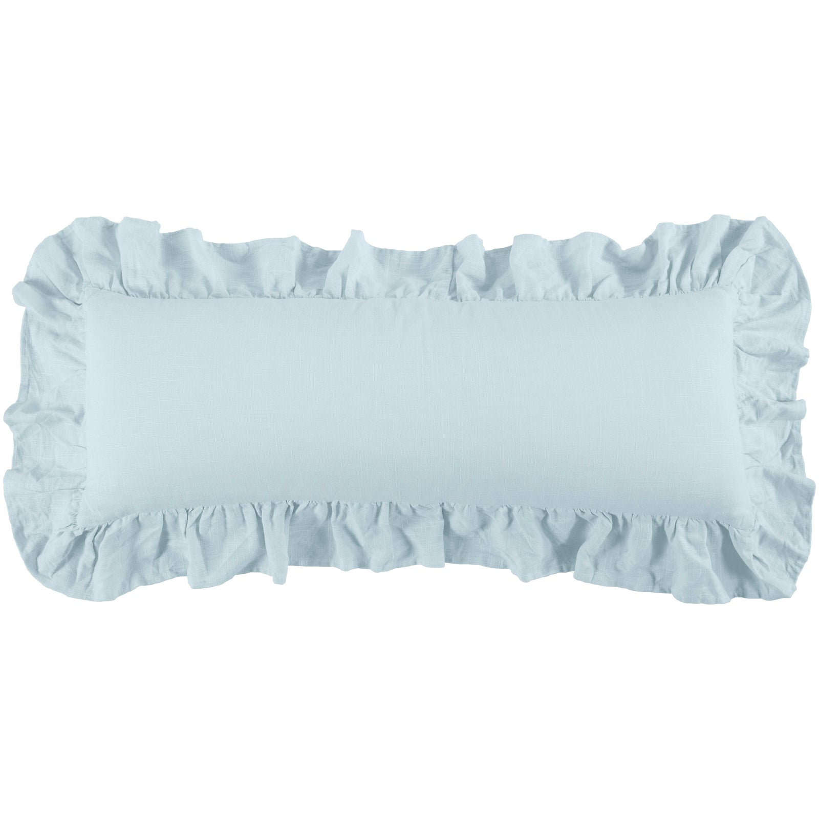 Washed Linen Ruffled Lumbar Pillow Light Blue Pillow