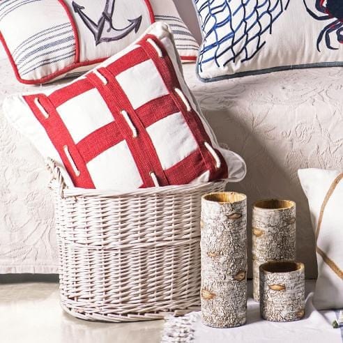 Linen Eyelet Decorative Throw Pillow w/ Rope, 18x18 Pillow