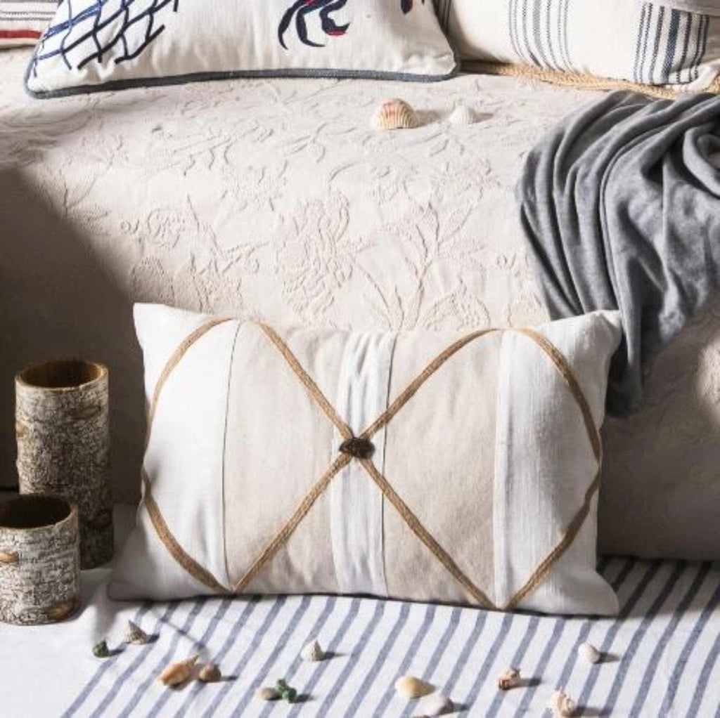 Linen Lumbar Pillow w/ Button Pillow