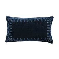 Stella Faux Silk Velvet Embroidered Lumbar Pillow Midnight Blue Pillow