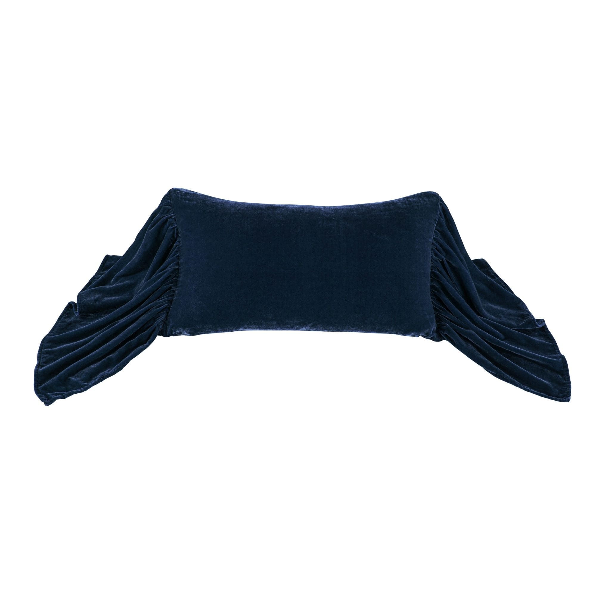 Stella Faux Silk Velvet Long Ruffled Pillow Midnight Blue Pillow