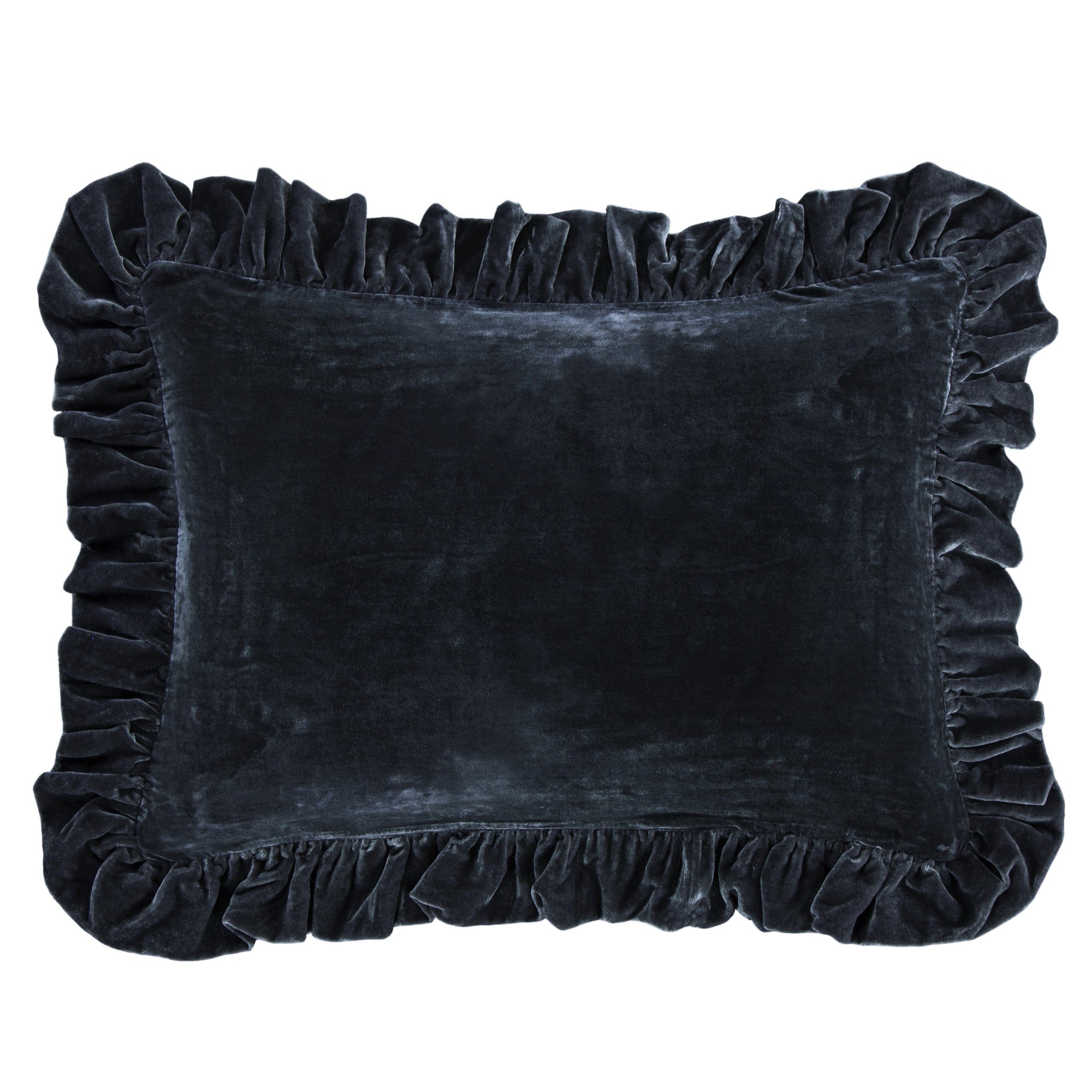 Stella Faux Silk Velvet Ruffled Dutch Euro Pillow Midnight Blue Pillow