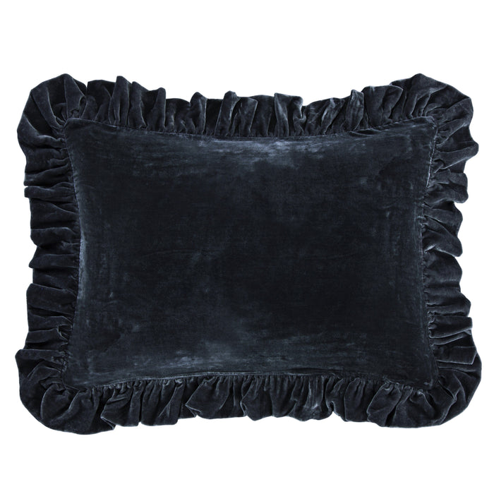 Stella Faux Silk Velvet Ruffled Dutch Euro Pillow Midnight Blue Pillow