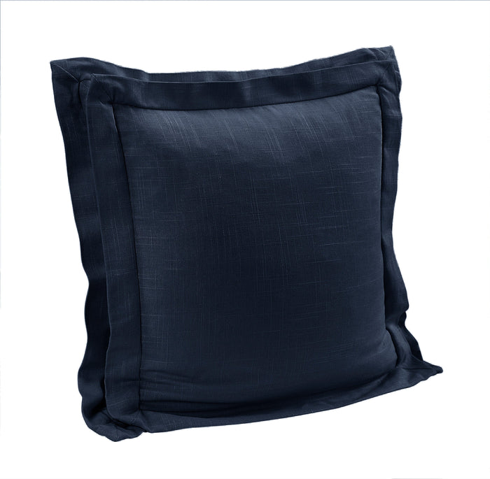 Double Flanged Washed Linen Pillow, 20x20 Navy Pillow