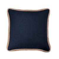 Washed Linen Jute Trimmed Pillow Navy Pillow