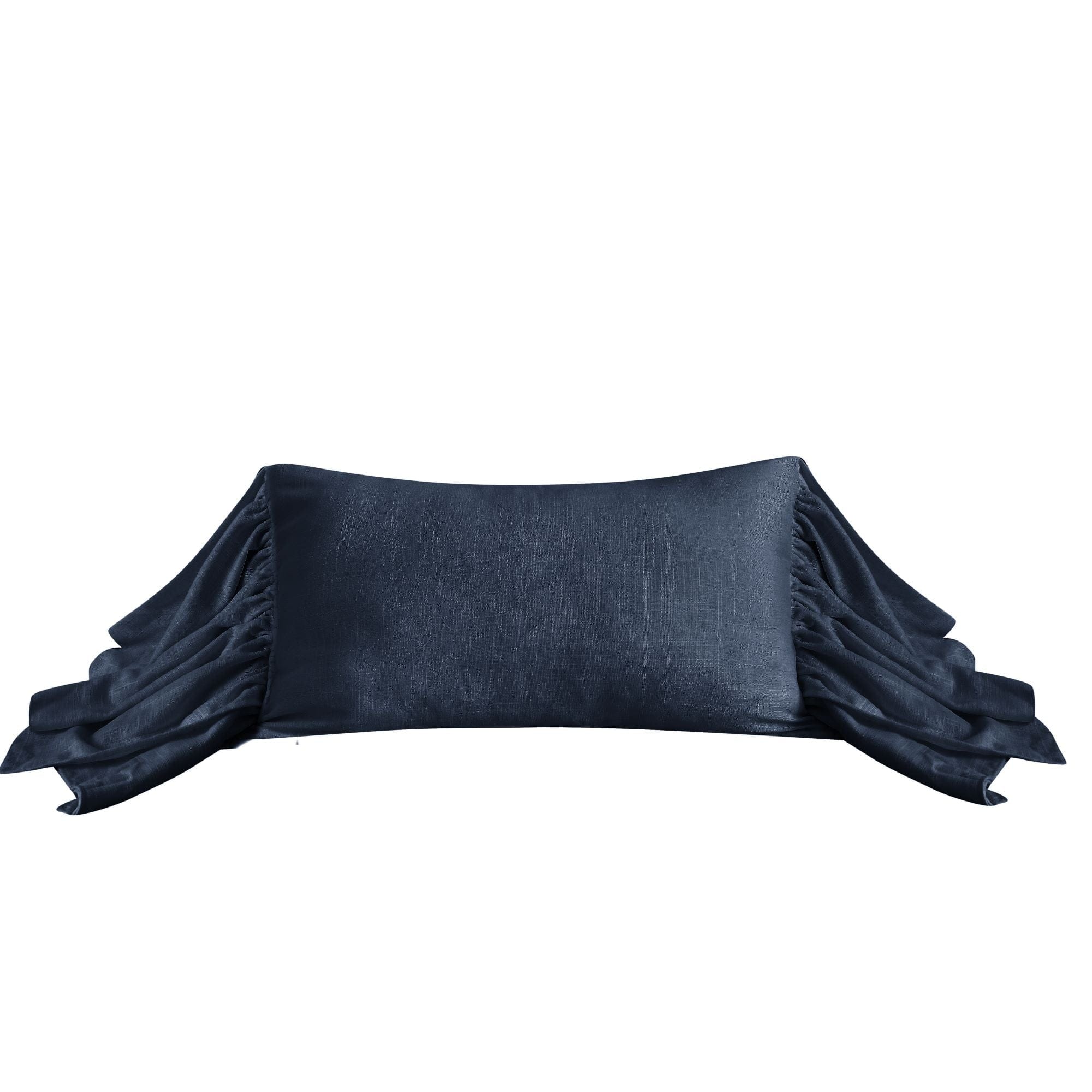 Washed Linen Long Ruffled Pillow Navy Pillow