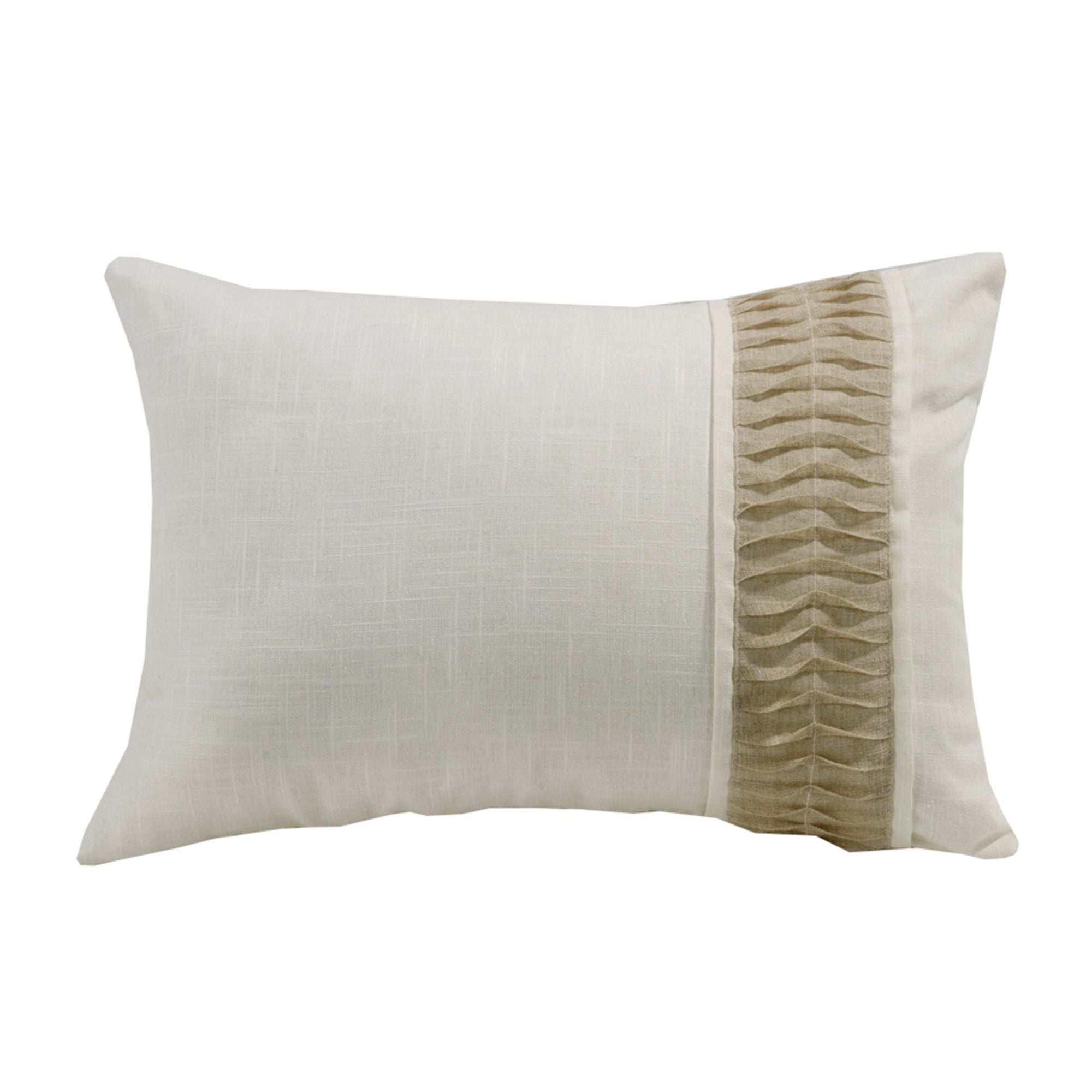Newport White Linen Pillow w/ Ruching Detail, 16x24 Pillow