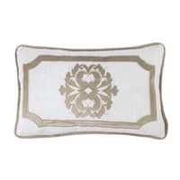 Madison Oblong White Linen Pillow w/ Velvet Embroidery. 2 Colors, 16x26 Oatmeal Pillow