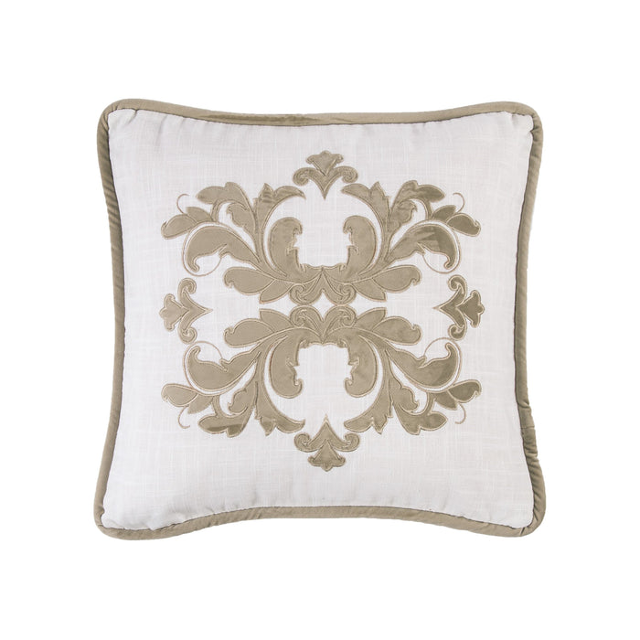 Madison White Linen Pillow w/ Velvet Embroidery, 2 Colors, 18x18 Oatmeal Pillow