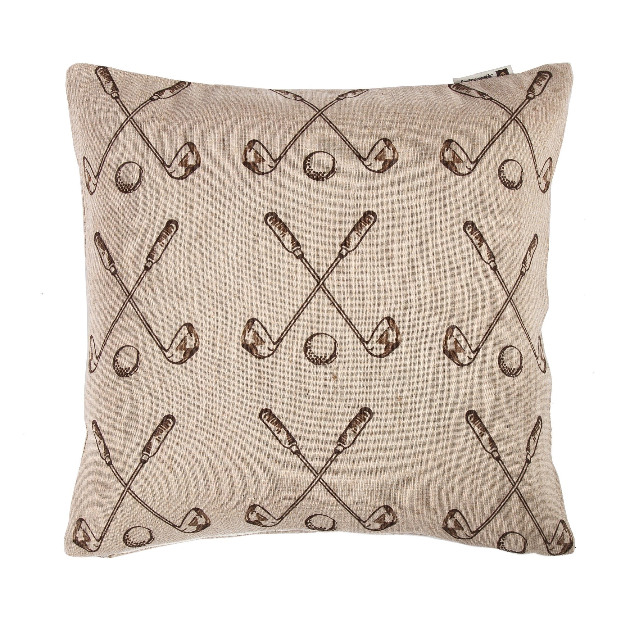 Printed Burlap Golf Club & Golf Ball Geometric Pillow, 18x18 Pillow