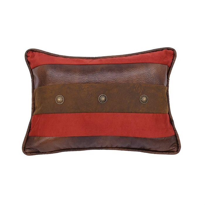 Red Faux Suede Stripe Pillow w/ Faux Leather Pillow