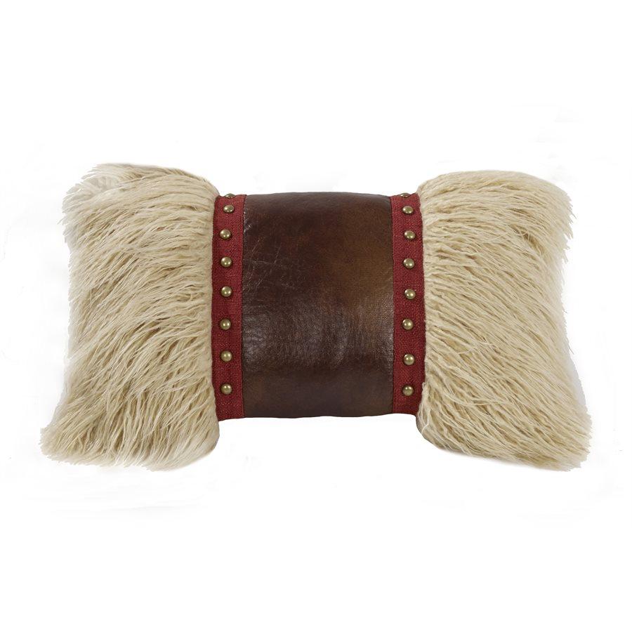 Ruidoso Mongolian Fur Studded Leather Accent Pillow Pillow