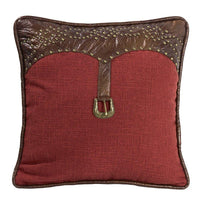 Ruidoso Red Linen Western Accent Pillow, Studded Leather Pillow