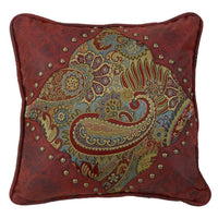 San Angelo Paisley Print Pillow w/ Red Leather Corners Pillow