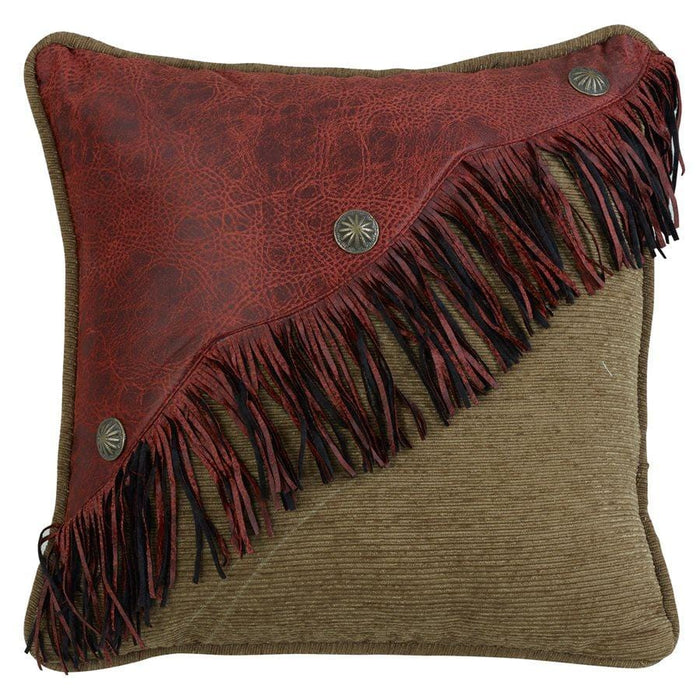 San Angelo Red Diagonal Faux Leather w/ Fringe & Concho Pillow