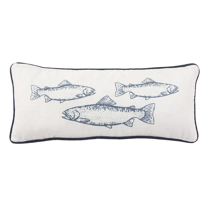 School Of Trouts Lumbar Pillow w/ Blue Piping, 12x30 Pillow