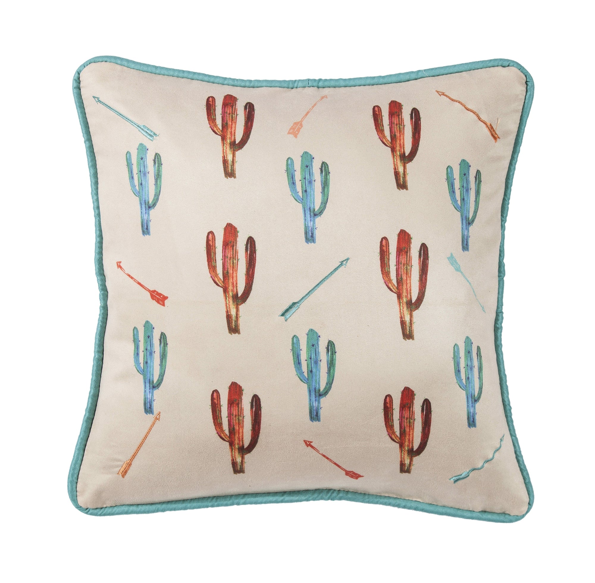 Serape Cactus Throw Pillow w/ Embroidery Details, 18x18 Pillow