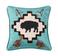 Serape Large Buffalo Throw Pillow w/ Embroidery Details, 18x18 Pillow