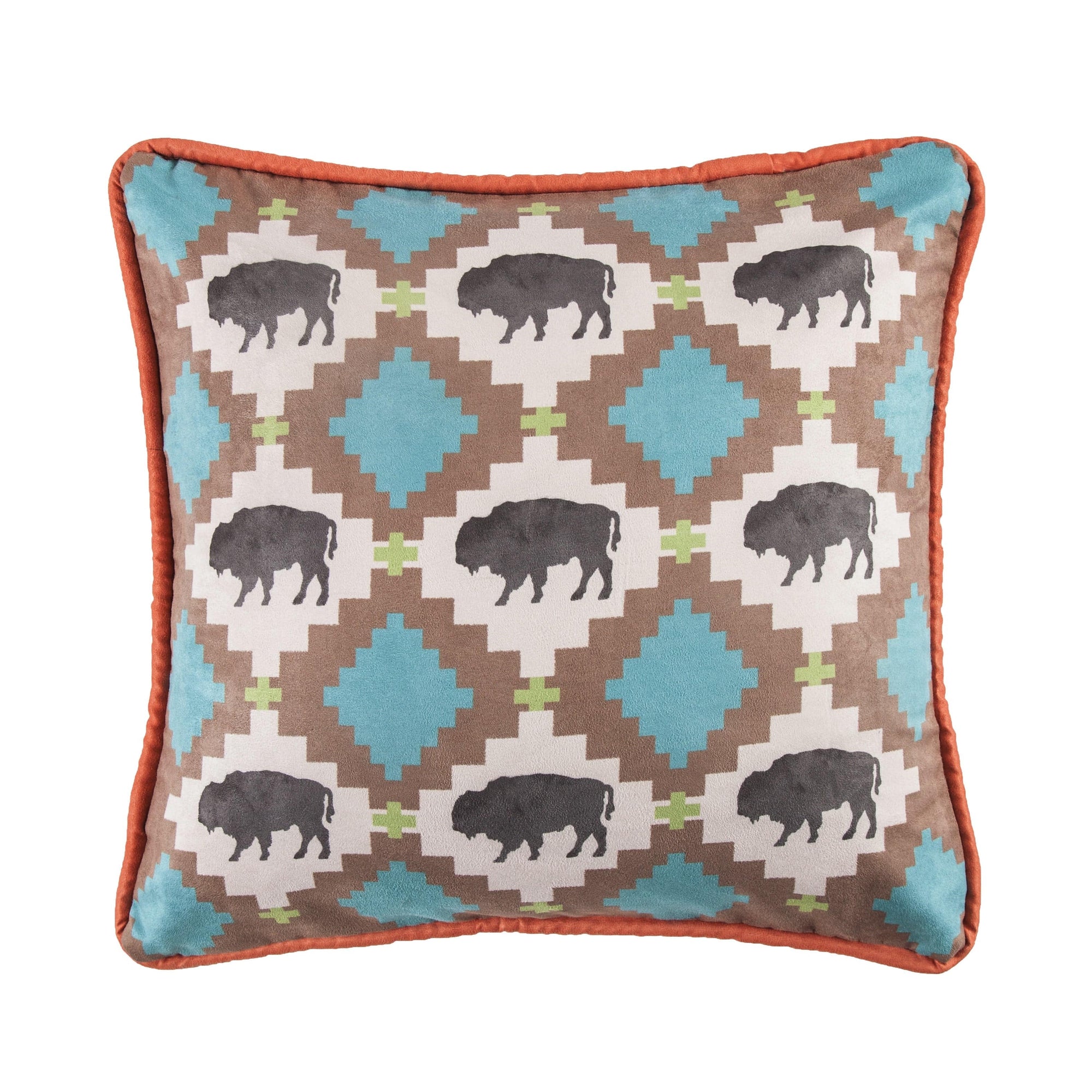 Serape Multi Buffalo Design Pillow w/ Embroidery Detail, 18x18 Pillow