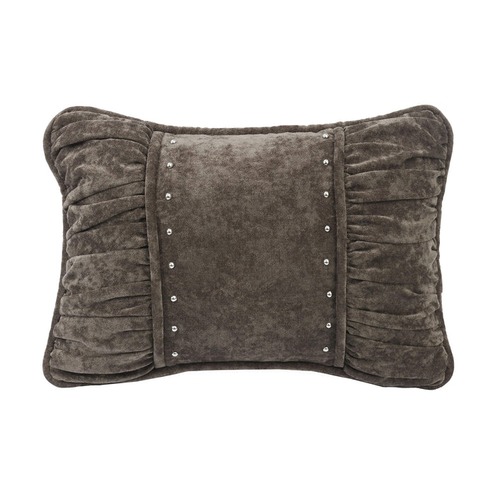 Silverado Shirred Fabric Lumbar Pillow, Gray Velvet, 14x20 Pillow