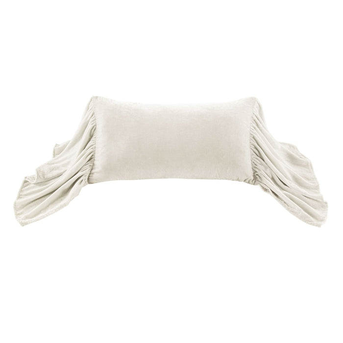 Stella Faux Silk Velvet Long Ruffled Pillow Stone Pillow