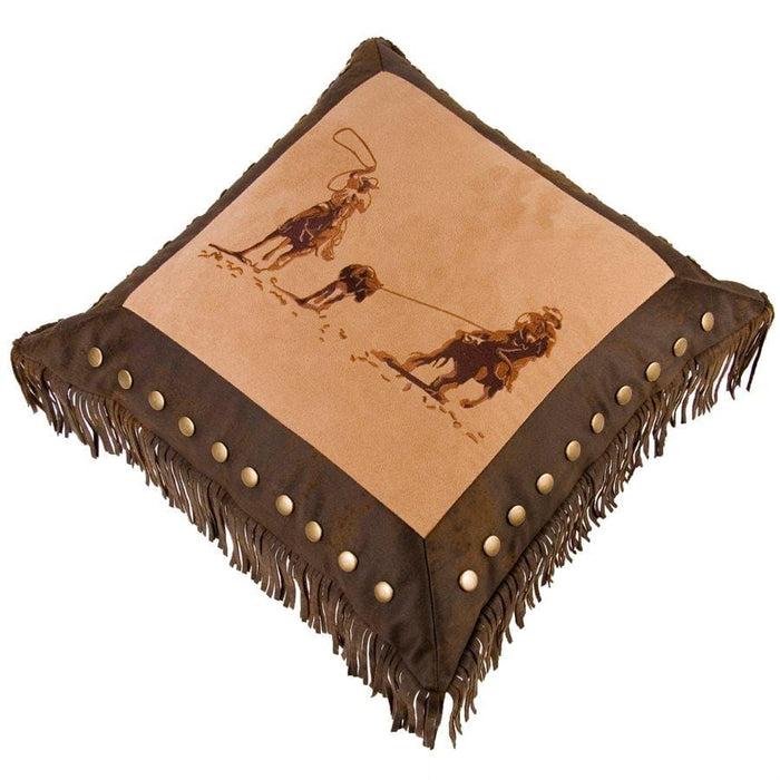 Team Roping Throw Pillow w/ Studs & Fringe Pillow