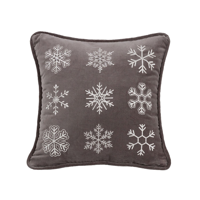 Whistler Gray Velvet Snowflake Throw Pillow, 18x18 Pillow