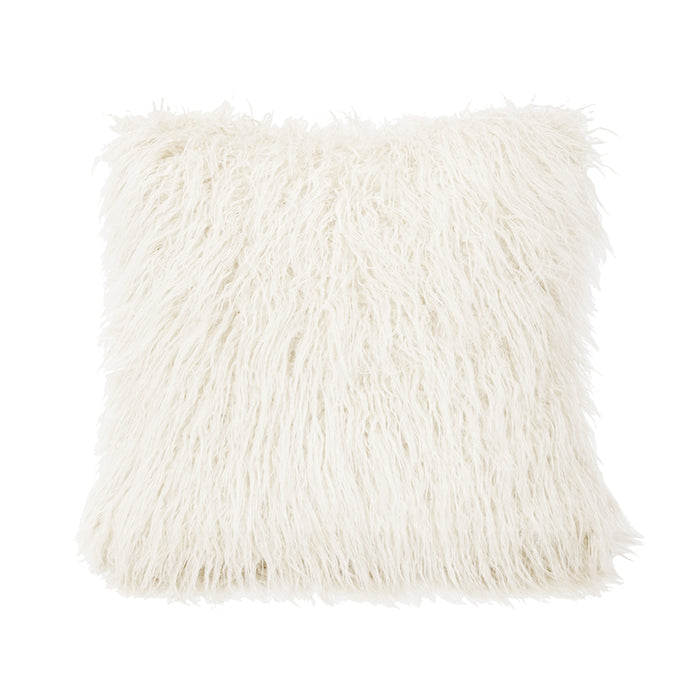 Mongolian Faux Fur Throw Pillow, 6 Colors, 18x18 White Pillow