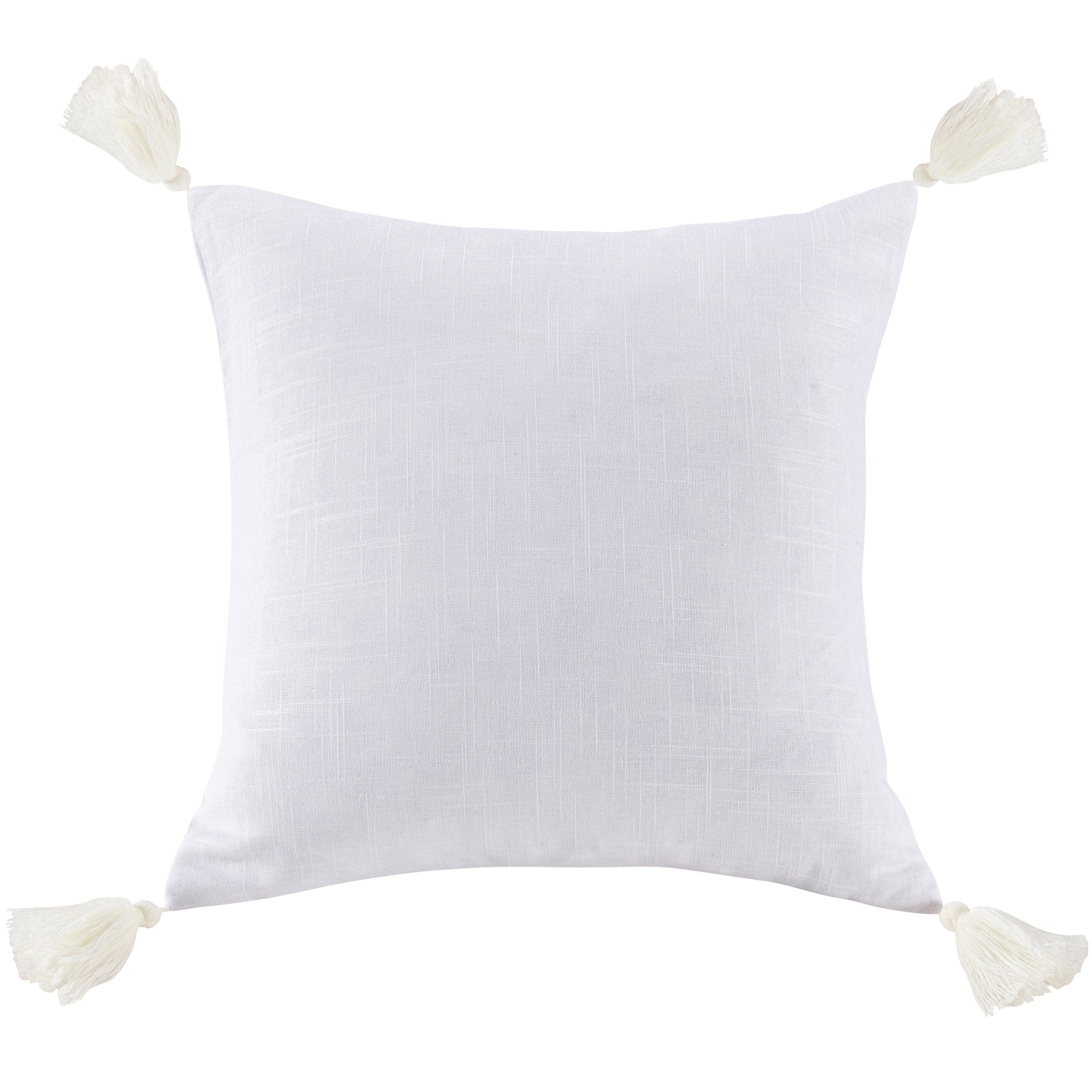 Square Washed Linen Tassel Pillow White Pillow