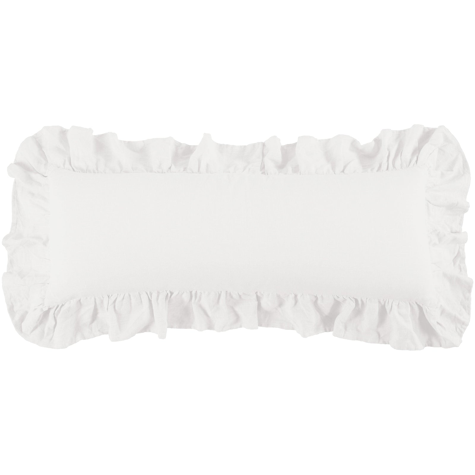 Washed Linen Ruffled Lumbar Pillow White Pillow