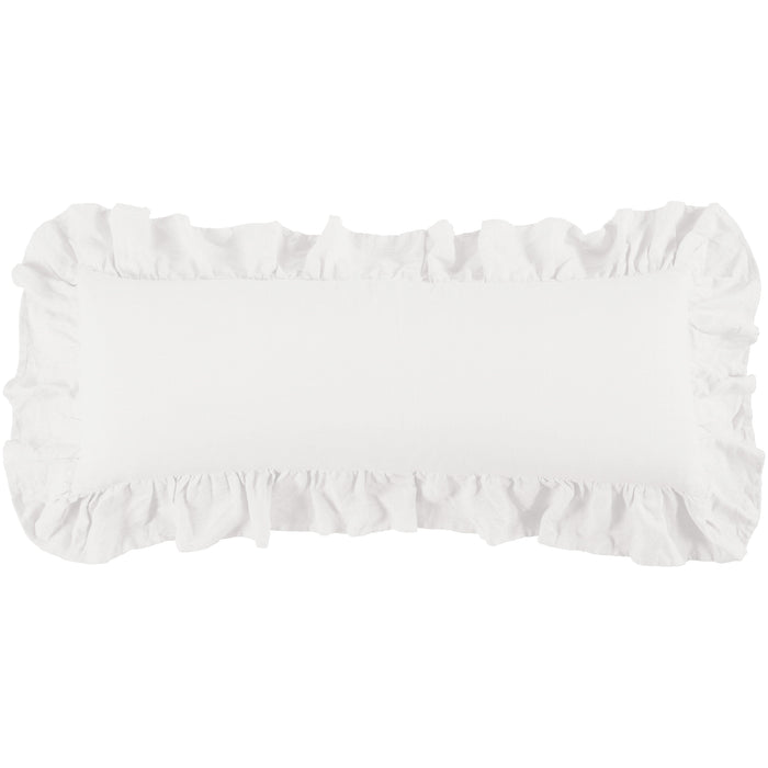 Washed Linen Ruffled Lumbar Pillow White Pillow