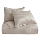 Satin Channel Quilt Set Full/Queen & 2 Standard Shams / Taupe Quilt