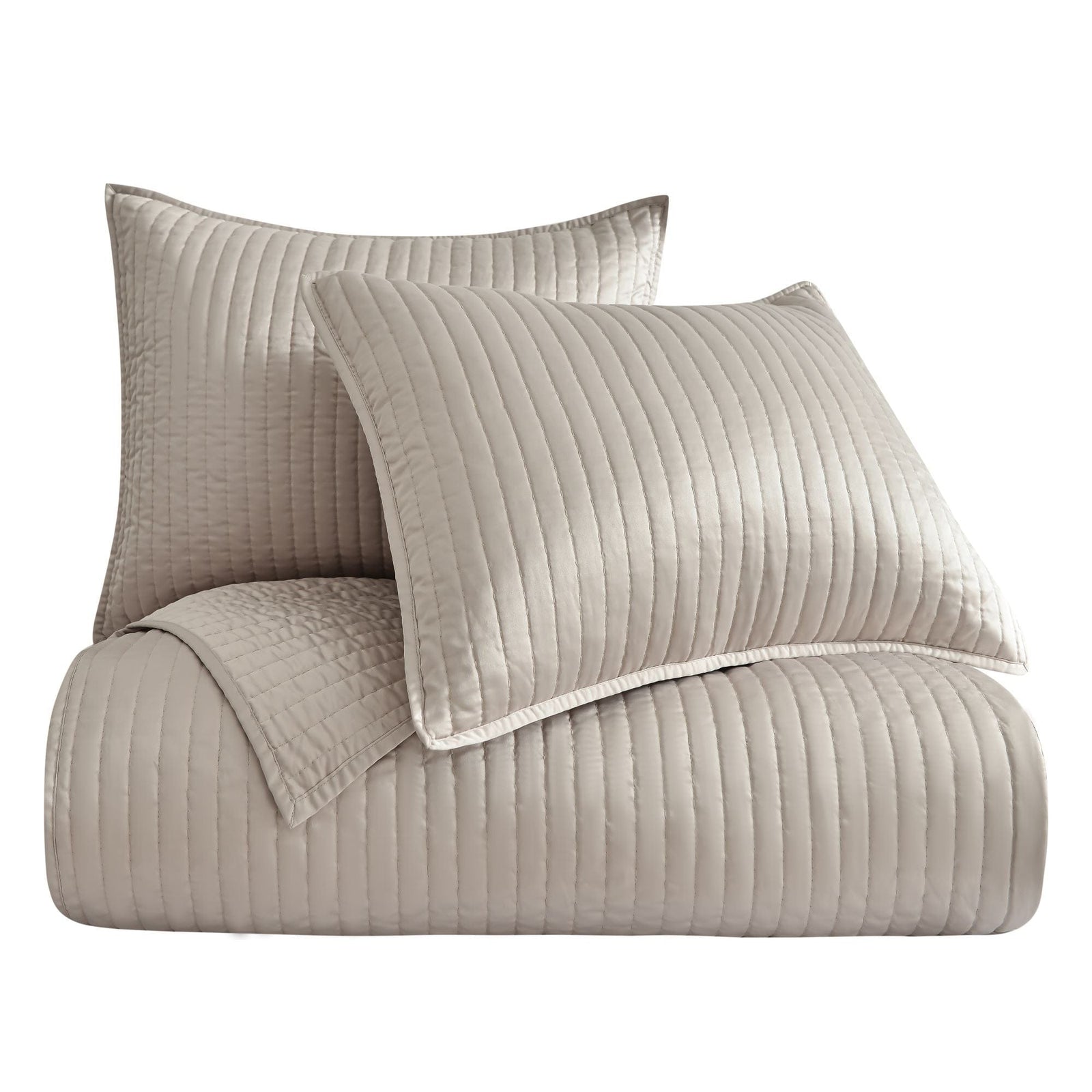 Satin Channel Quilt Set Full/Queen & 2 Standard Shams / Taupe Quilt