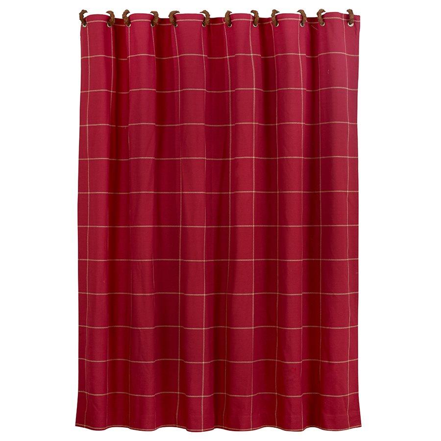 Red window pane shower curtain with button detail, 72x72 Sale-Bath