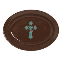 Chocolate Serving Platter w/ Turquoise Cross (EA) Sale-K