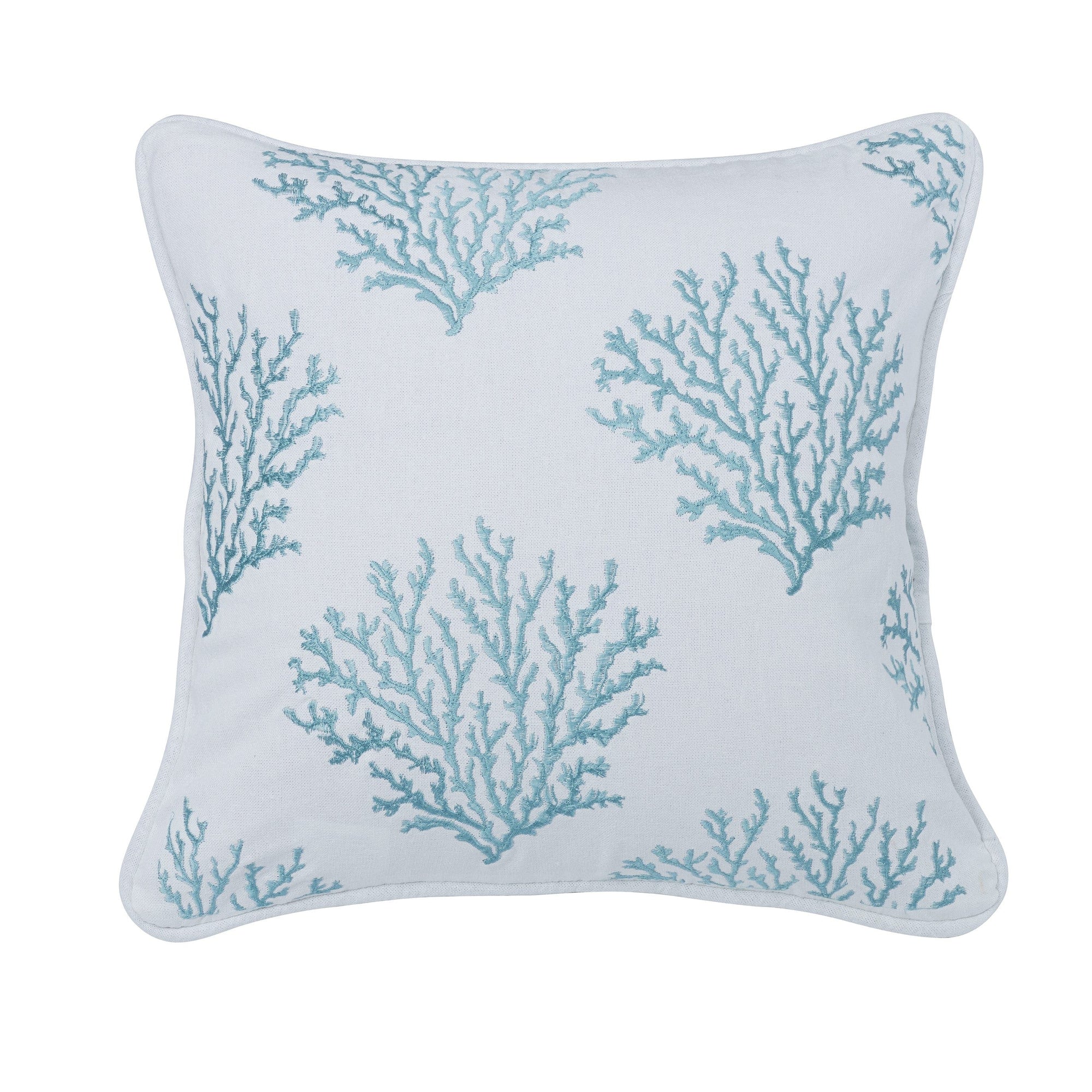 Catalina Aqua Coral Embroidered Throw Pillow, 18x18 Sale-Pillow