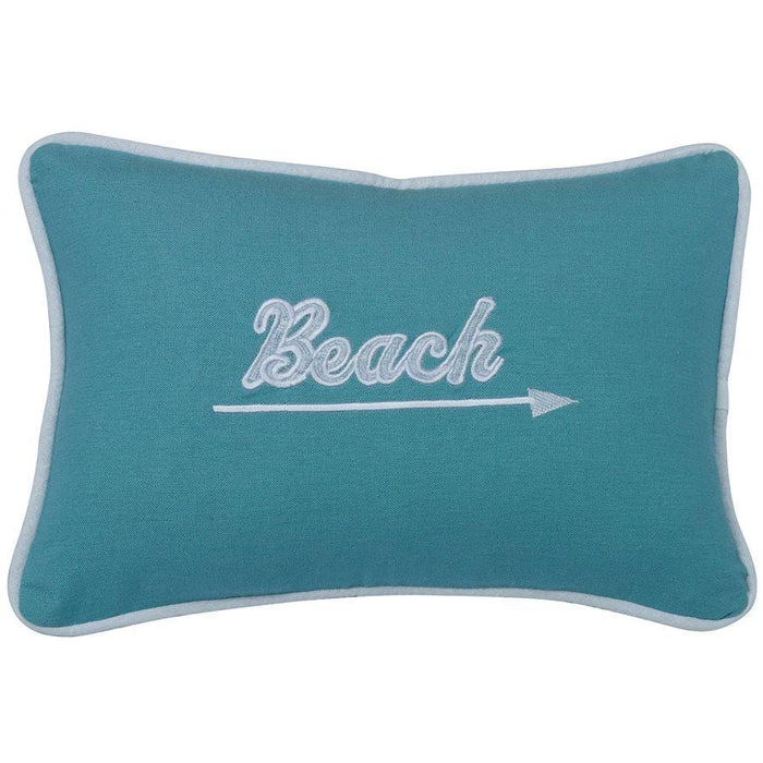 Catalina Turquoise Embroidered "Beach" Accent Pillow Sale-Pillow