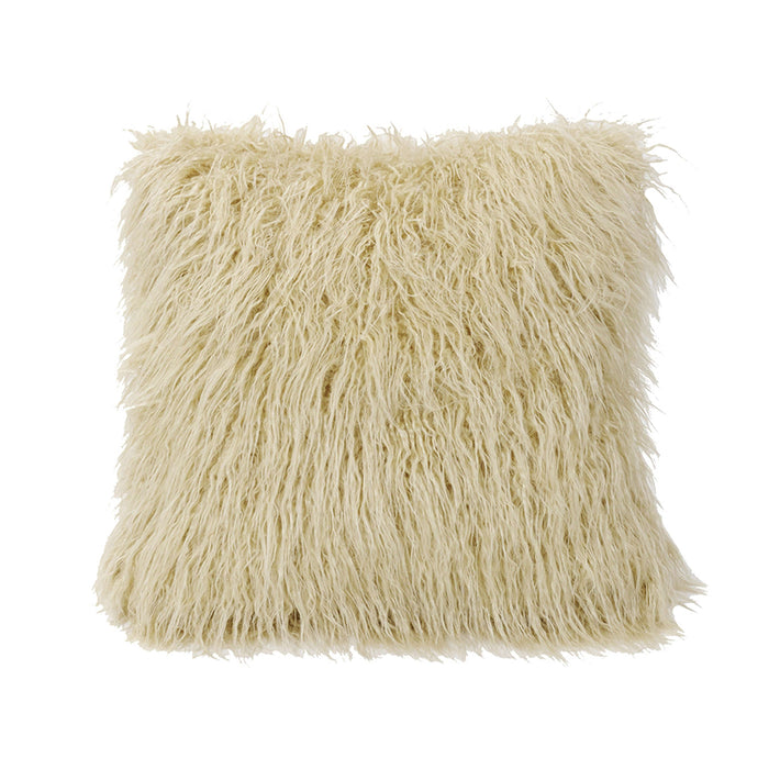 Mongolian Faux Fur Throw Pillow, Cream Cream Sale-Pillow