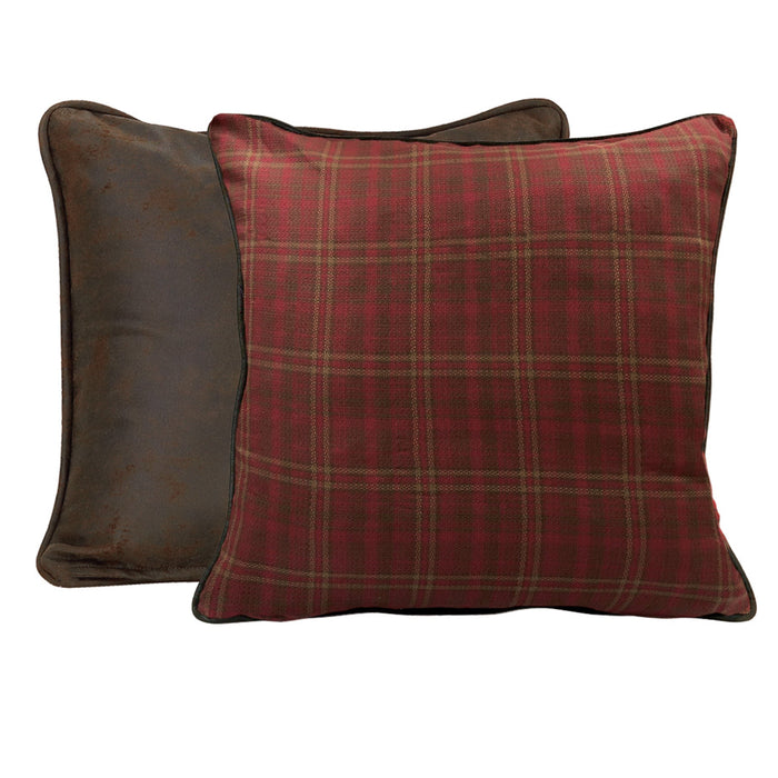 Cascade Lodge Red/Brown Plaid & Leather Reversible Euro Sham Sham