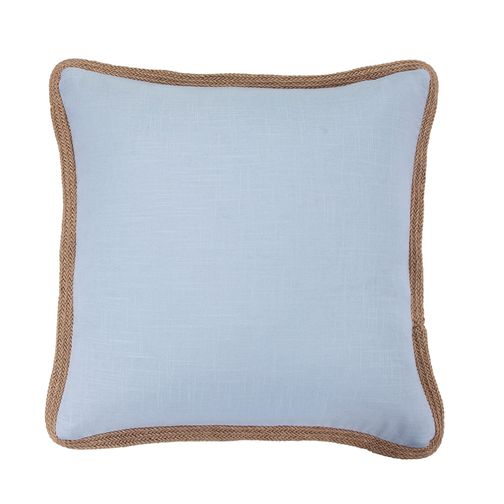 Washed Linen Jute Trimmed Euro Sham Light Blue Sham