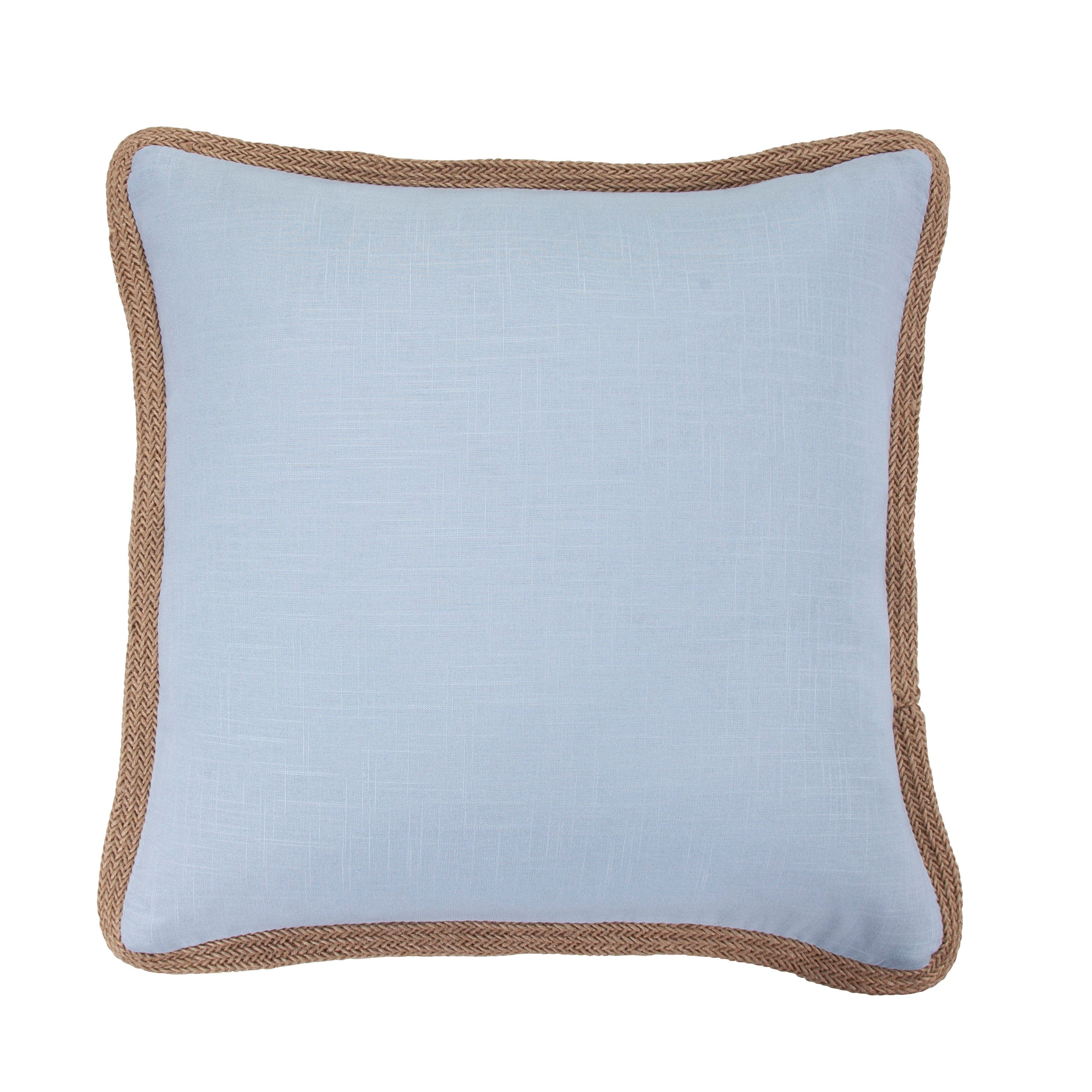 Washed Linen Jute Trimmed Euro Sham Light Blue Sham