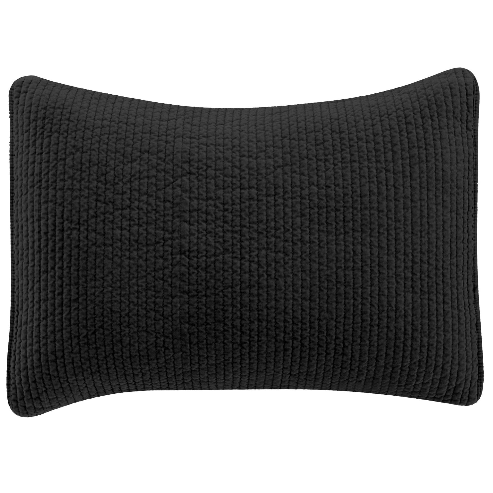 Stonewashed Cotton Quilted Velvet Pillow Sham Standard / Black Sham