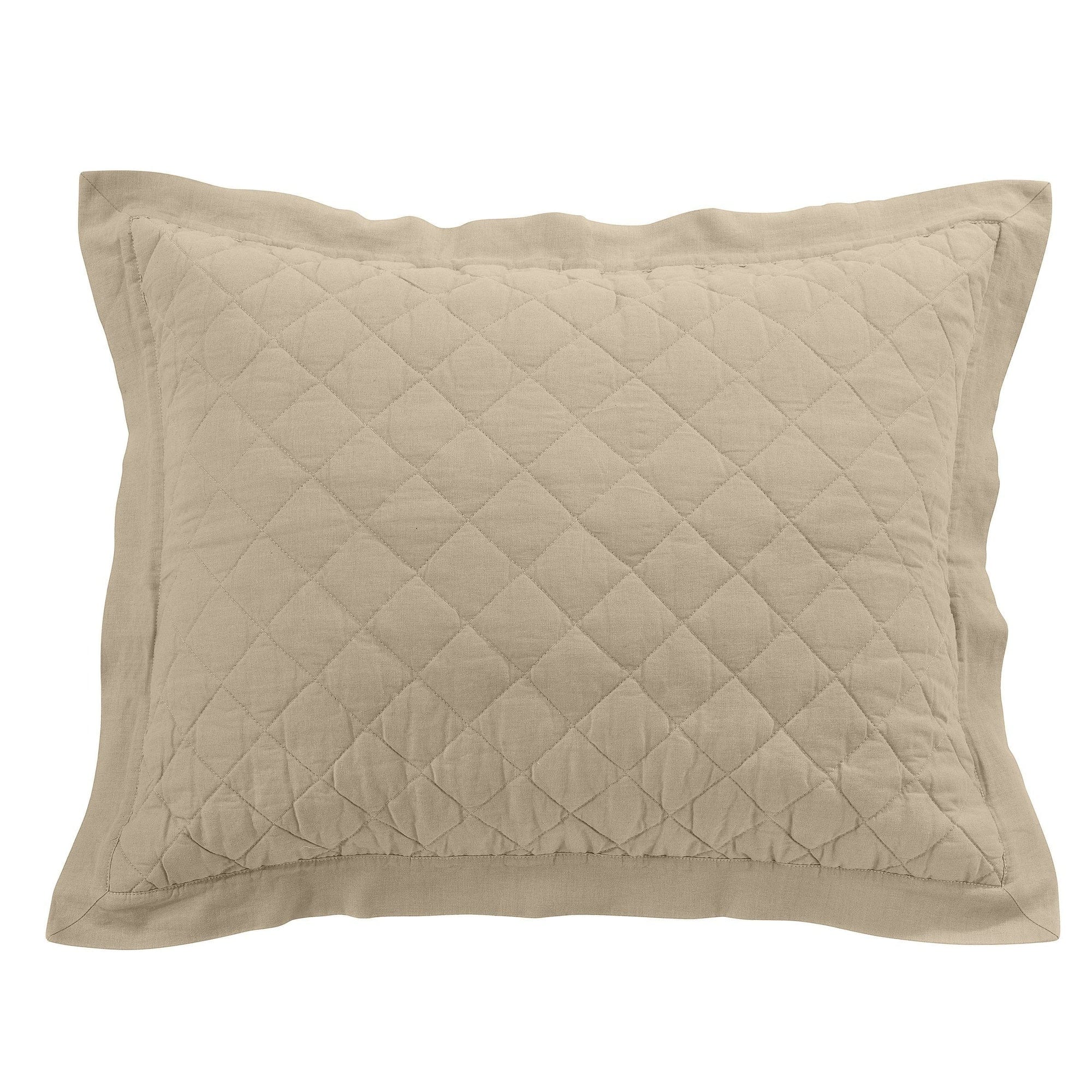 Linen Cotton Diamond Quilted Pillow Sham Standard / Light Tan Sham