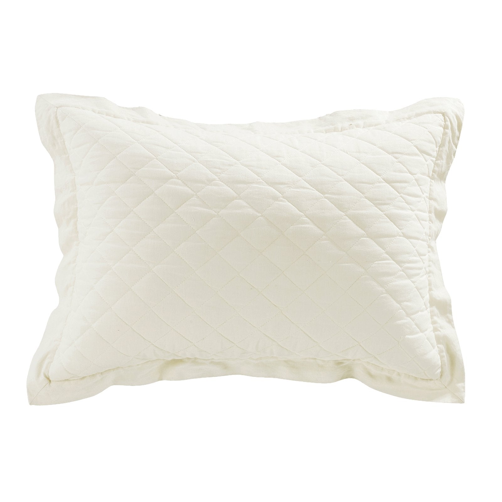 Linen Cotton Diamond Quilted Pillow Sham Standard / Vintage White Sham