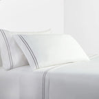 350 TC White Sheet Set With Gray Stripe Embroidery Sheet