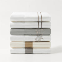 350 TC White Sheet Set With Gray Stripe Embroidery Sheet