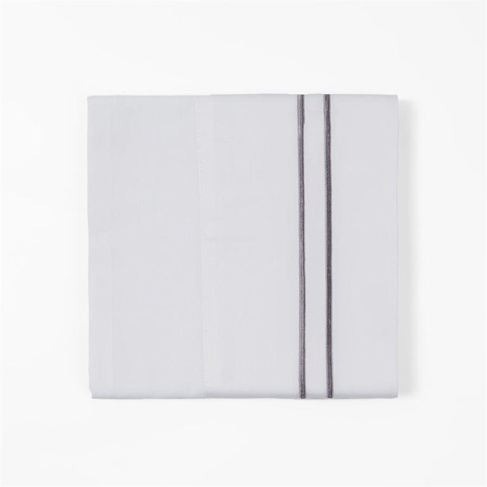 350 TC White Sheet Set With Gray Stripe Embroidery Queen Sheet